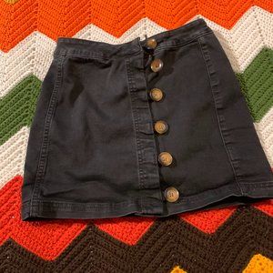 Free People Black Denim button-up mini skirt